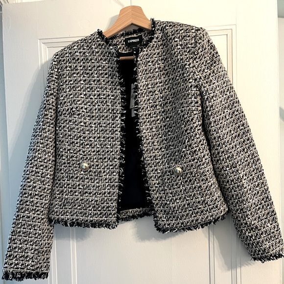 NWT Express tweed blazer with gold button pocket detail. - Picture 1 of 5